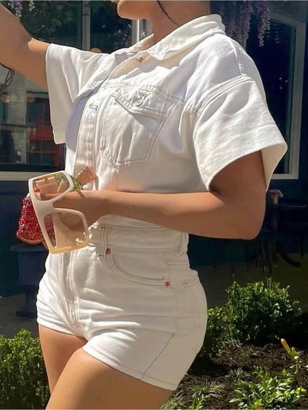 Short-Sleeve Denim Romper